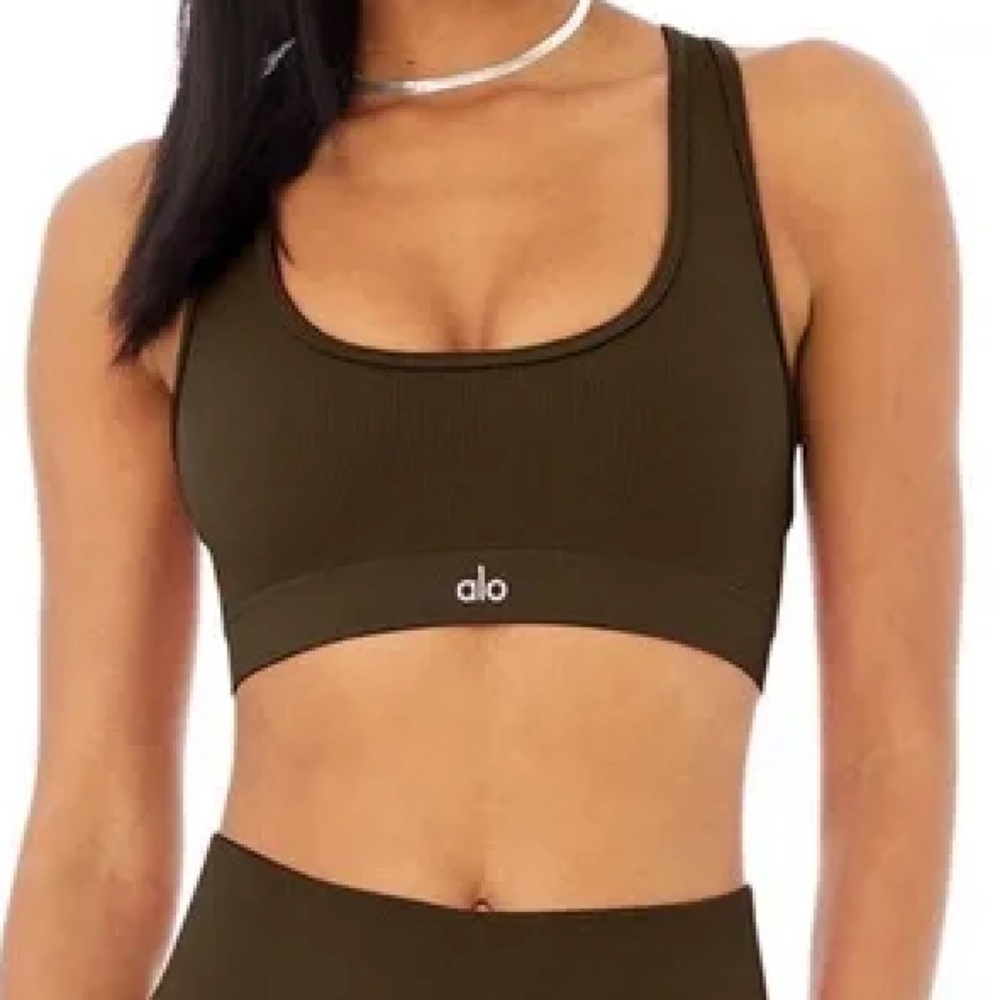 ALO Yoga Olive Green Ribbed Sports Bra